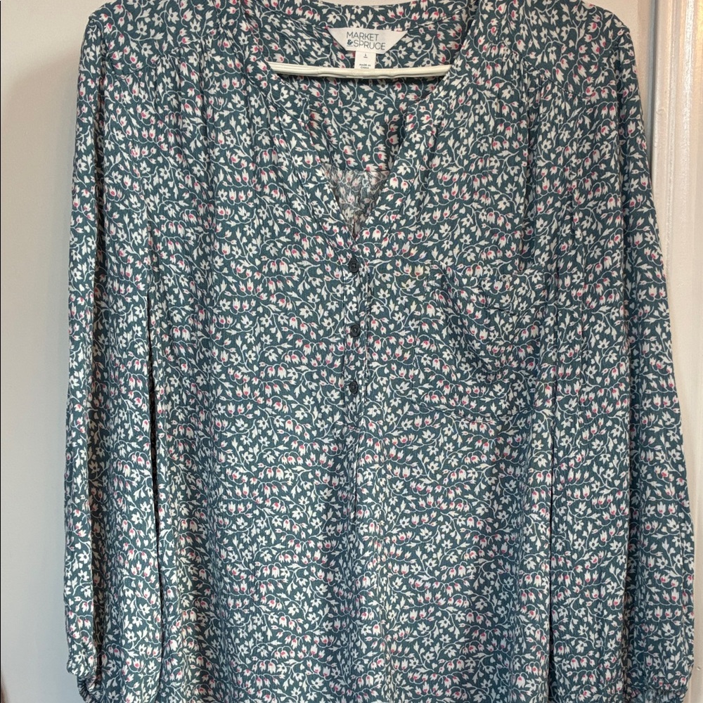 Market & Spruce Floral Blouse - Teal and Pink